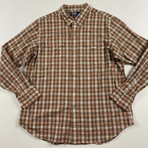 Vintage Polo Ralph Lauren Western Shirt Pearl Snap Mens XL Cotton Brown Check